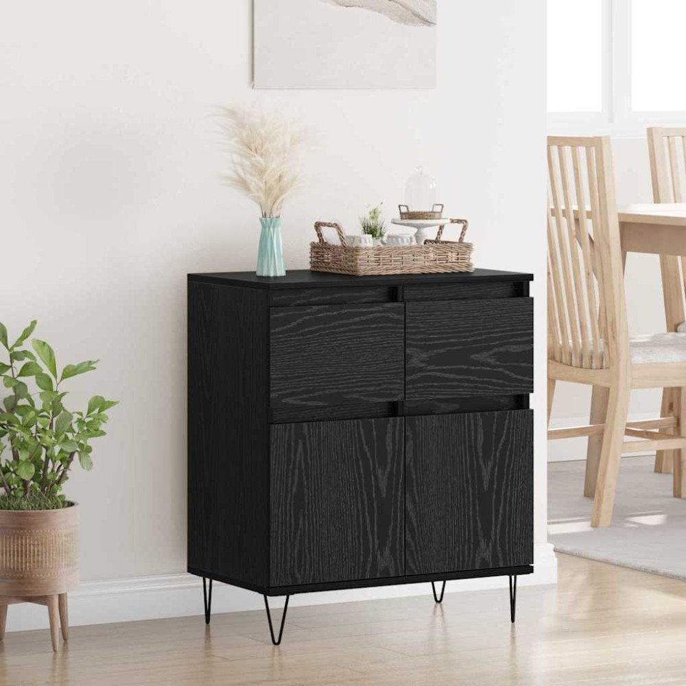 vidaXL Sideboard Svart Ek 60 x 35 x 70 cm Konstruerat trä och järn