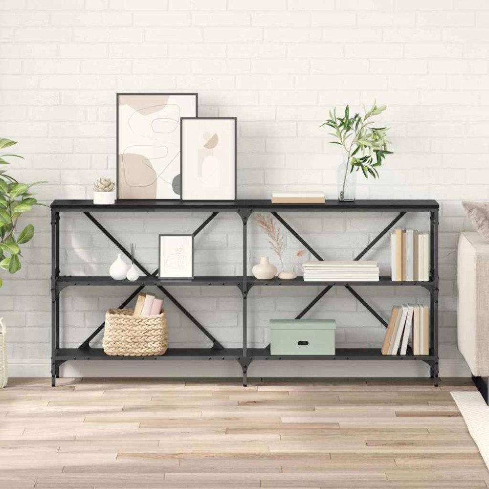 vidaXL Konsolbord med hylla Svart Ek 160 x 30 x 75 cm Konstruerat trä