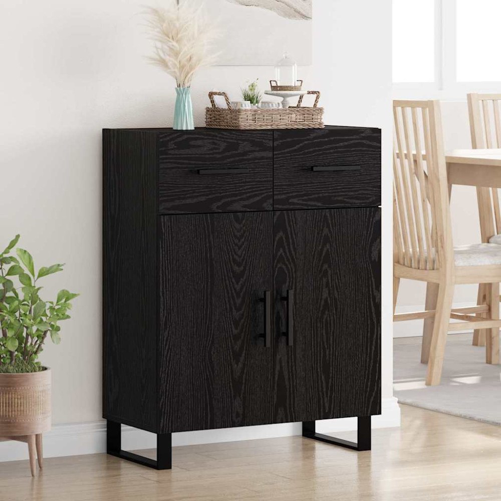 vidaXL Sideboard med låda Svart Ek 69,5 x 34 x 90 cm Konstruerat trä