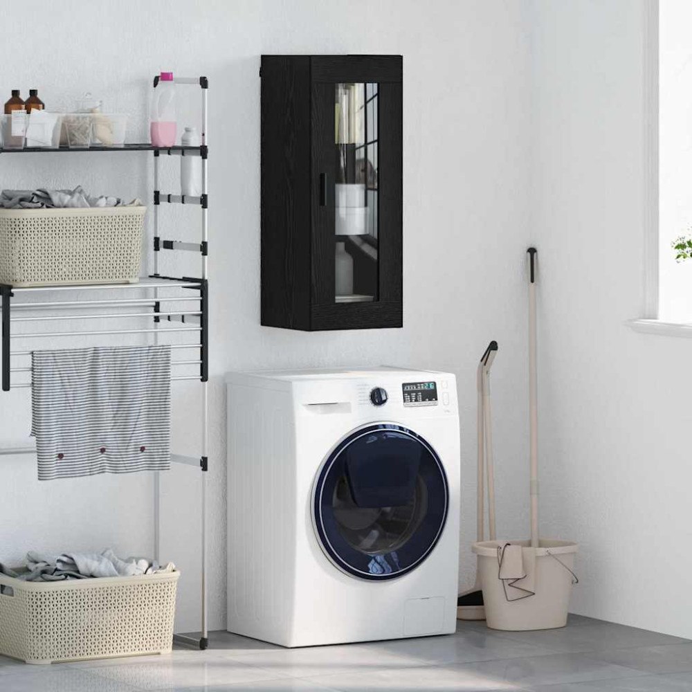 vidaXL Väggskåp Svart Ek 34,5 x 34 x 90 cm Konstruerat trä och glas