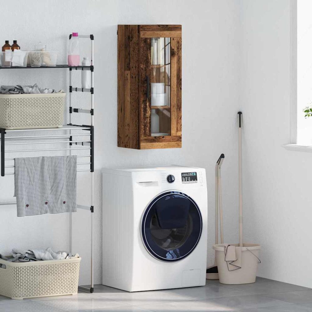 vidaXL Väggskåp Gammalt trä 34,5 x 34 x 90 cm Konstruerat trä och glas