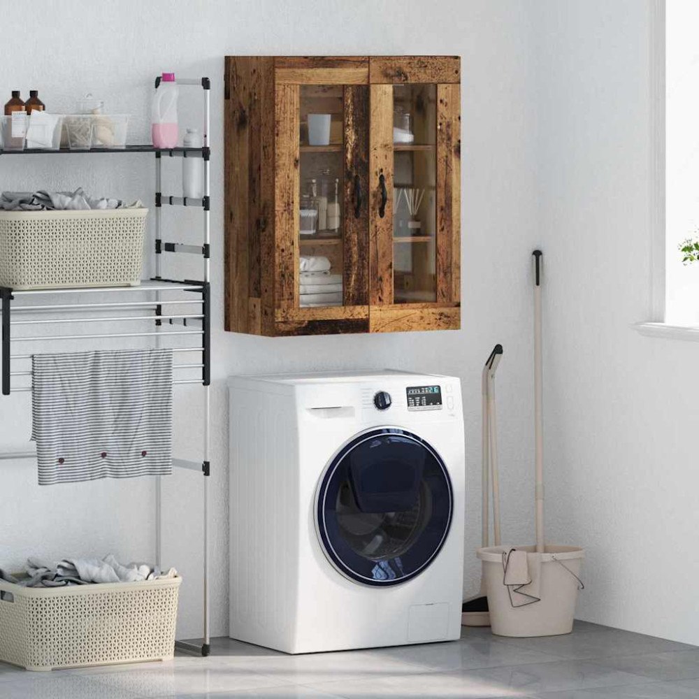 vidaXL Väggskåp Gammalt trä 69,5 x 34 x 90 cm Konstruerat trä och glas