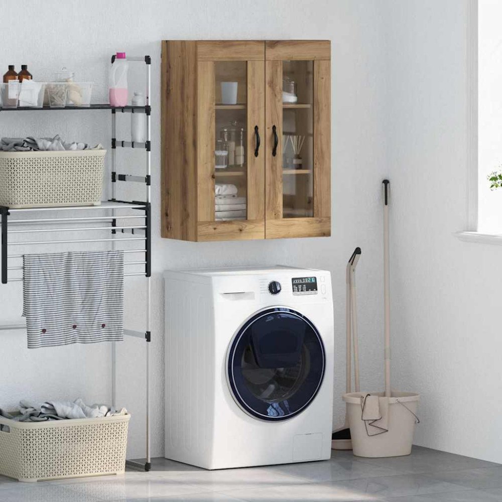 vidaXL Väggskåp Artisan Ek 69,5 x 34 x 90 cm Konstruerat trä och glas