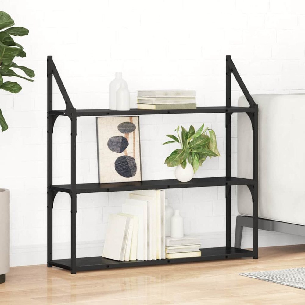vidaXL Vägg hylla med hylla Svart Ek 80 x 21 x 78,5 cm Konstruerat trä