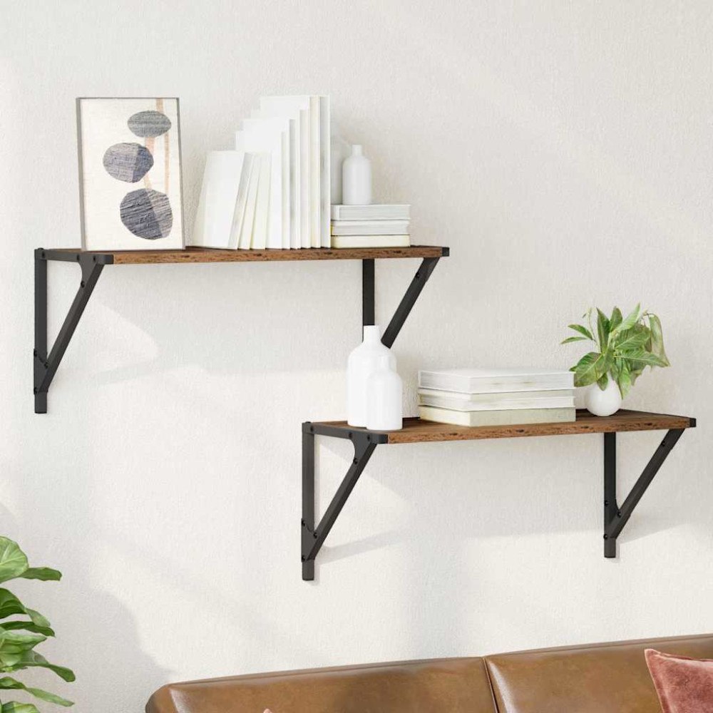 vidaXL Vägg hyllor 2 pcs Gammalt trä 60 x 25 x 25,5 cm Konstruerat trä