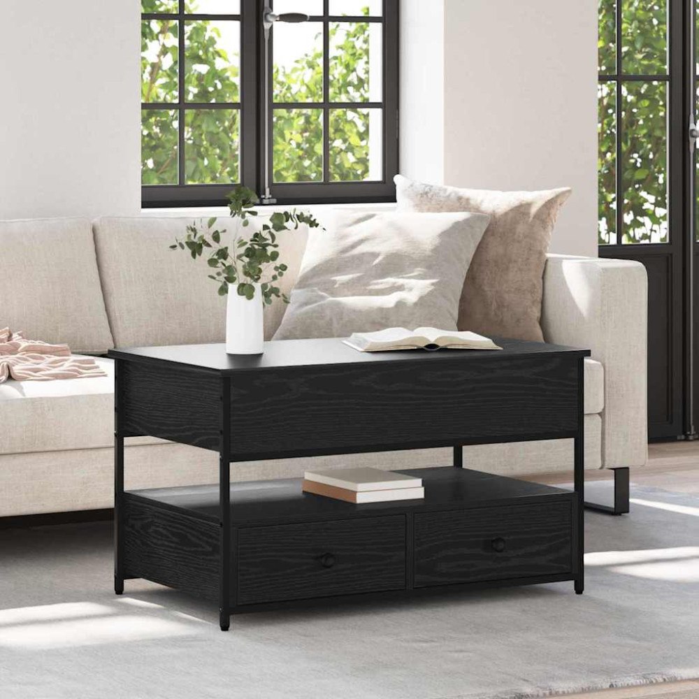 vidaXL Kaffeebord med låda Svart Ek 85 x 50 x 50 cm Konstruerat trä