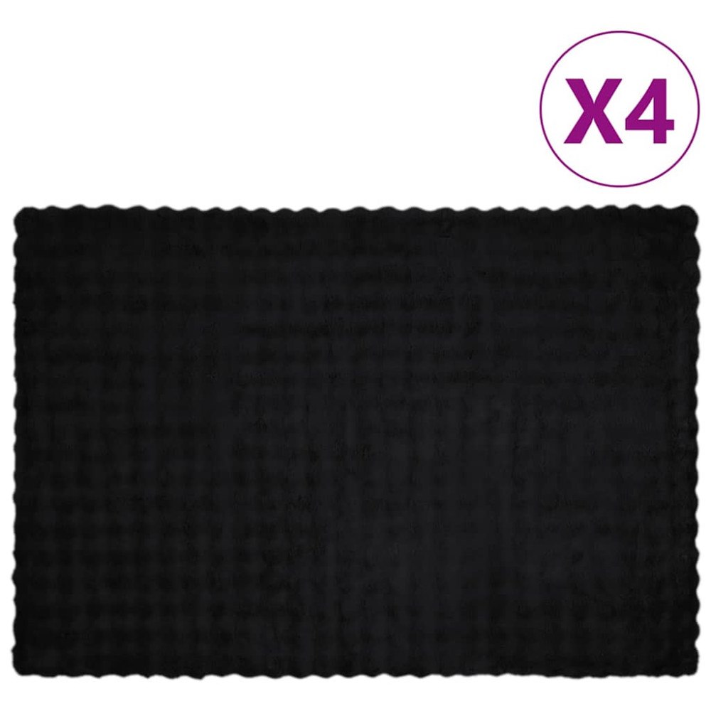 vidaXL Faux Kaninpäls Filt 4 pcs Svart 150 x 220 cm Polyester