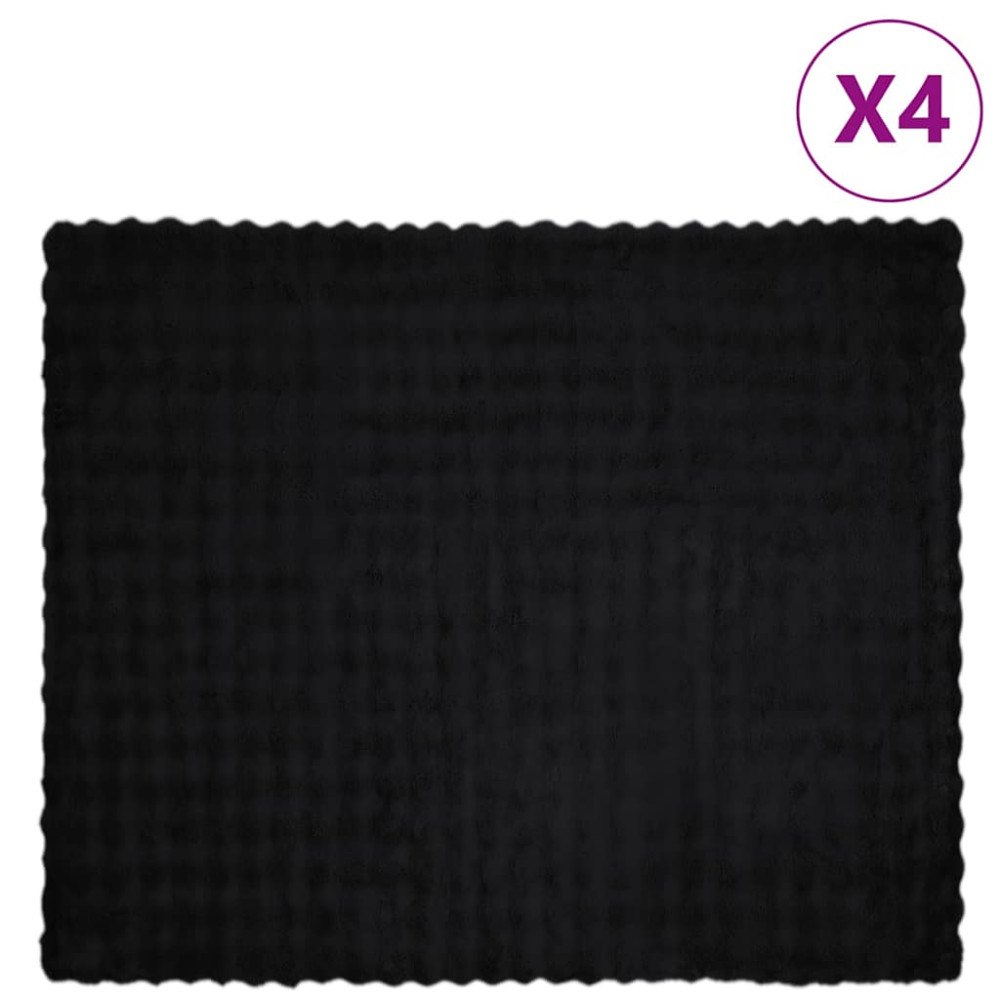 vidaXL Faux Kaninpäls Filt 4 pcs Svart 220 x 240 cm Polyester