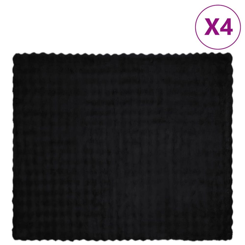 vidaXL Faux Kaninpäls Filt 4 pcs Svart 240 x 270 cm Polyester