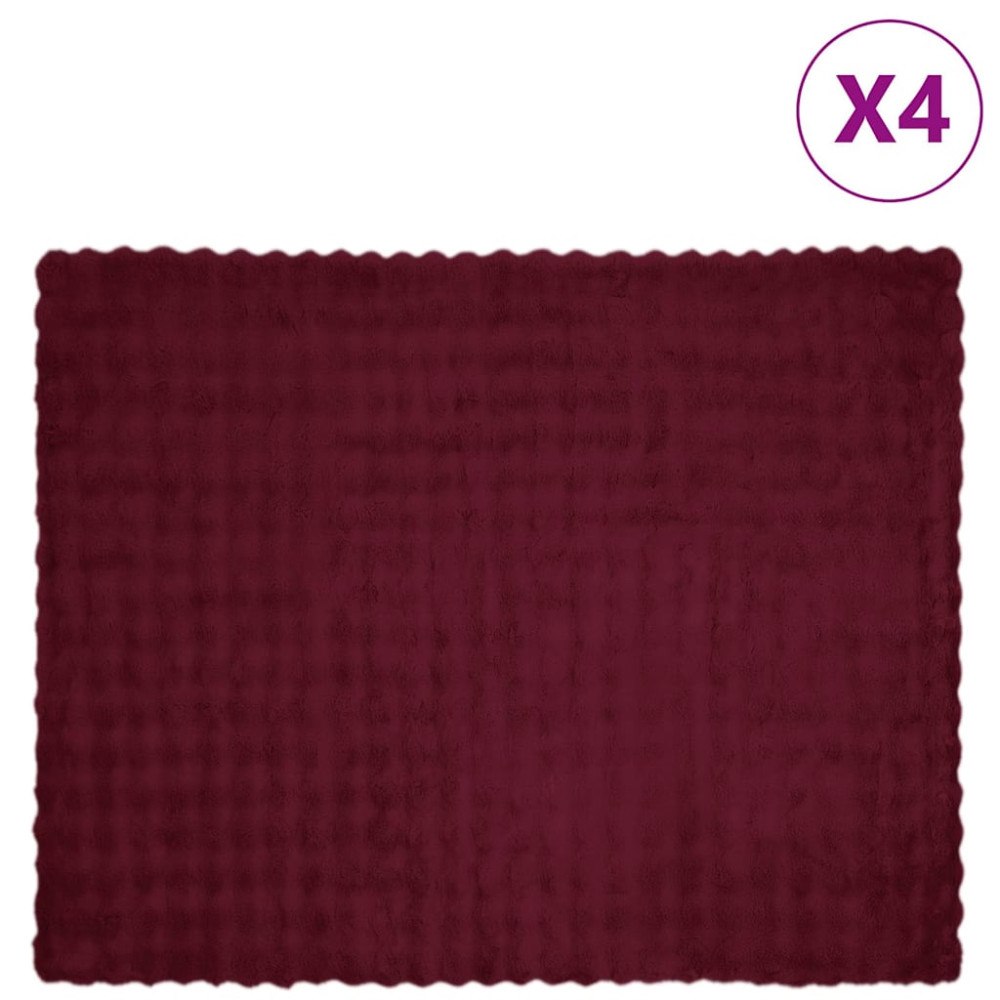 vidaXL Faux Kaninpäls Filt 4 pcs Bordeaux Röd 130 x 150 cm Polyester