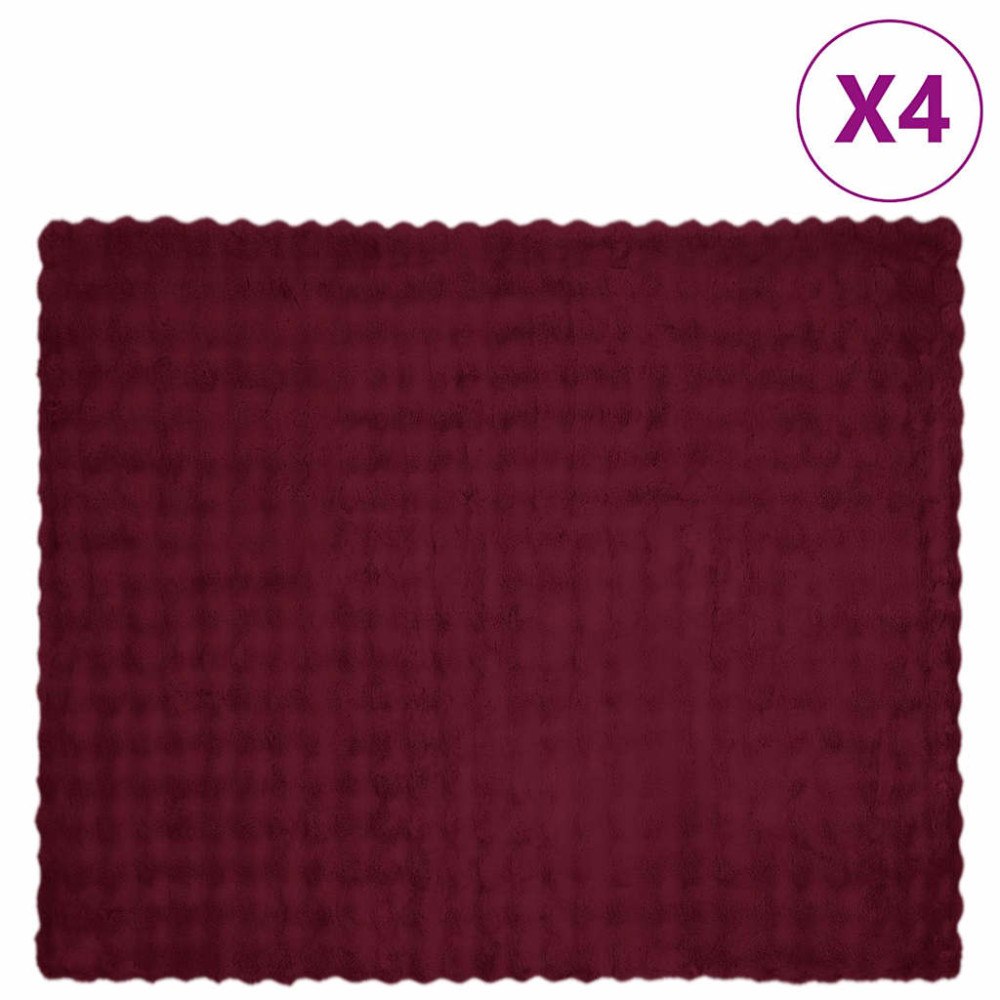 vidaXL Faux Kaninpäls Filt 4 pcs Bordeaux Röd 220 x 240 cm Polyester