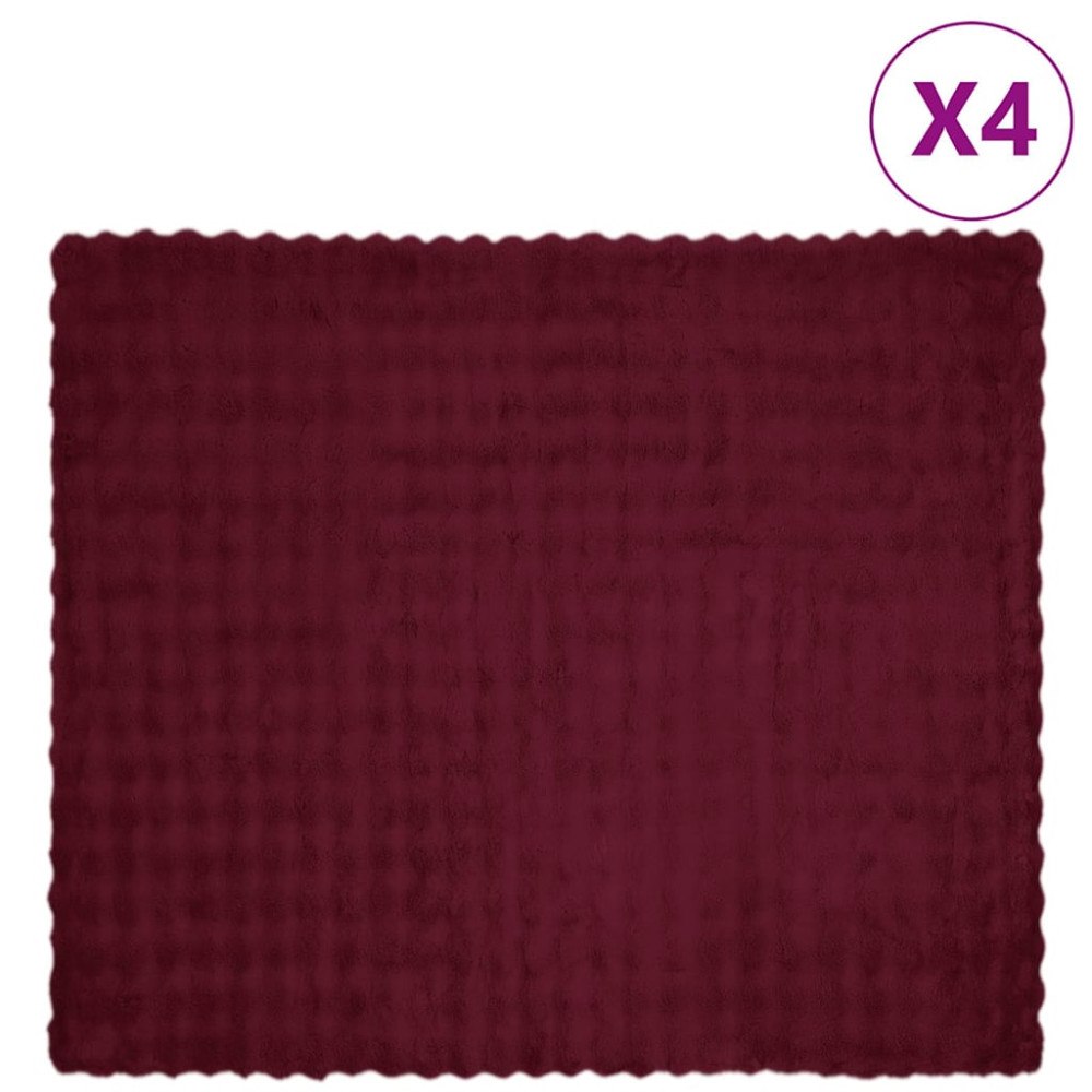 vidaXL Faux Kaninpäls Filt 4 pcs Bordeaux Röd 240 x 270 cm Polyester