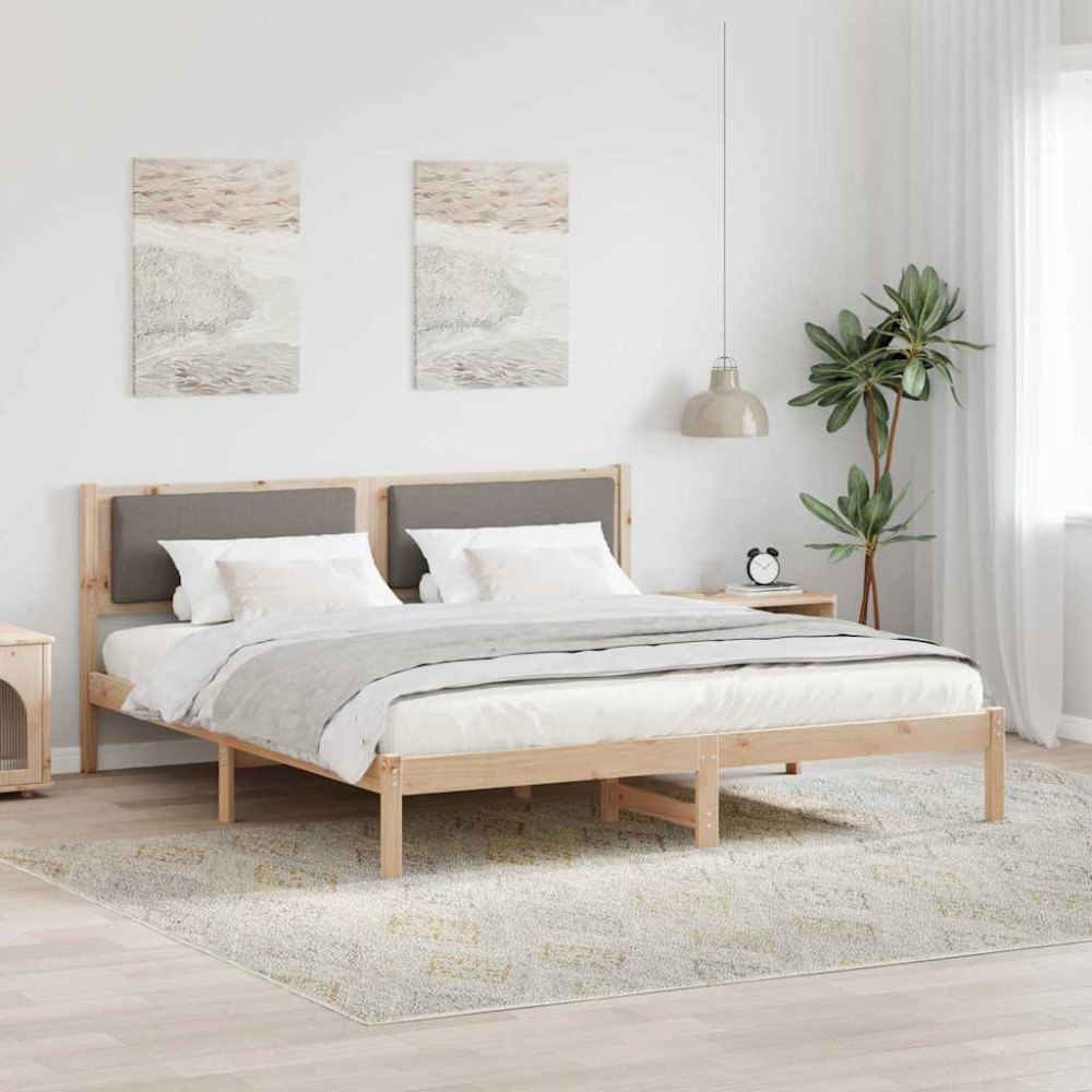 vidaXL Sängram med huvudgavel Taupe 200 x 200 cm Massiv furu