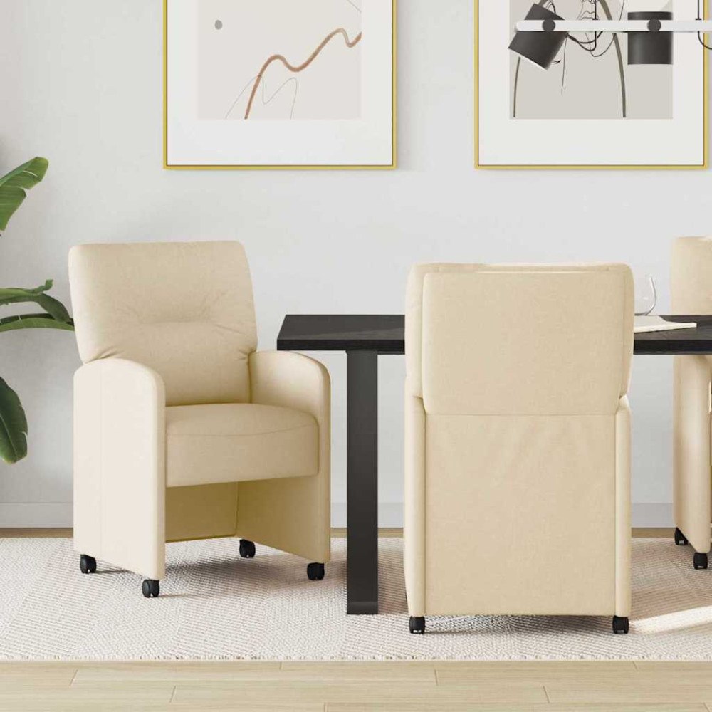 vidaXL Matstolar med hjul med hjul 2 pcs Kräm 57 x 67 x 95 cm tyg