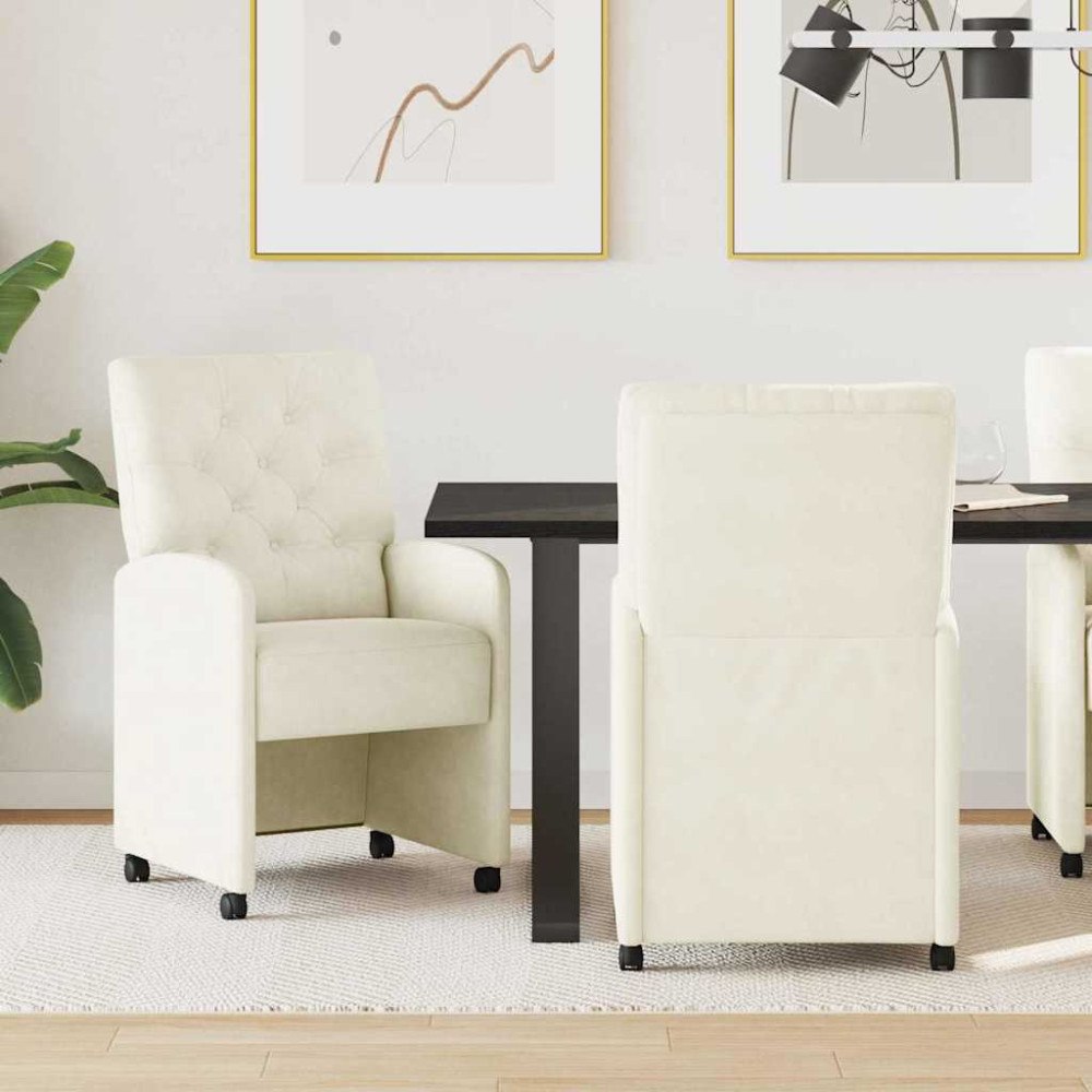 vidaXL Matstolar med hjul med hjul 2 pcs Kräm 58 x 67 x 97 cm Sammet