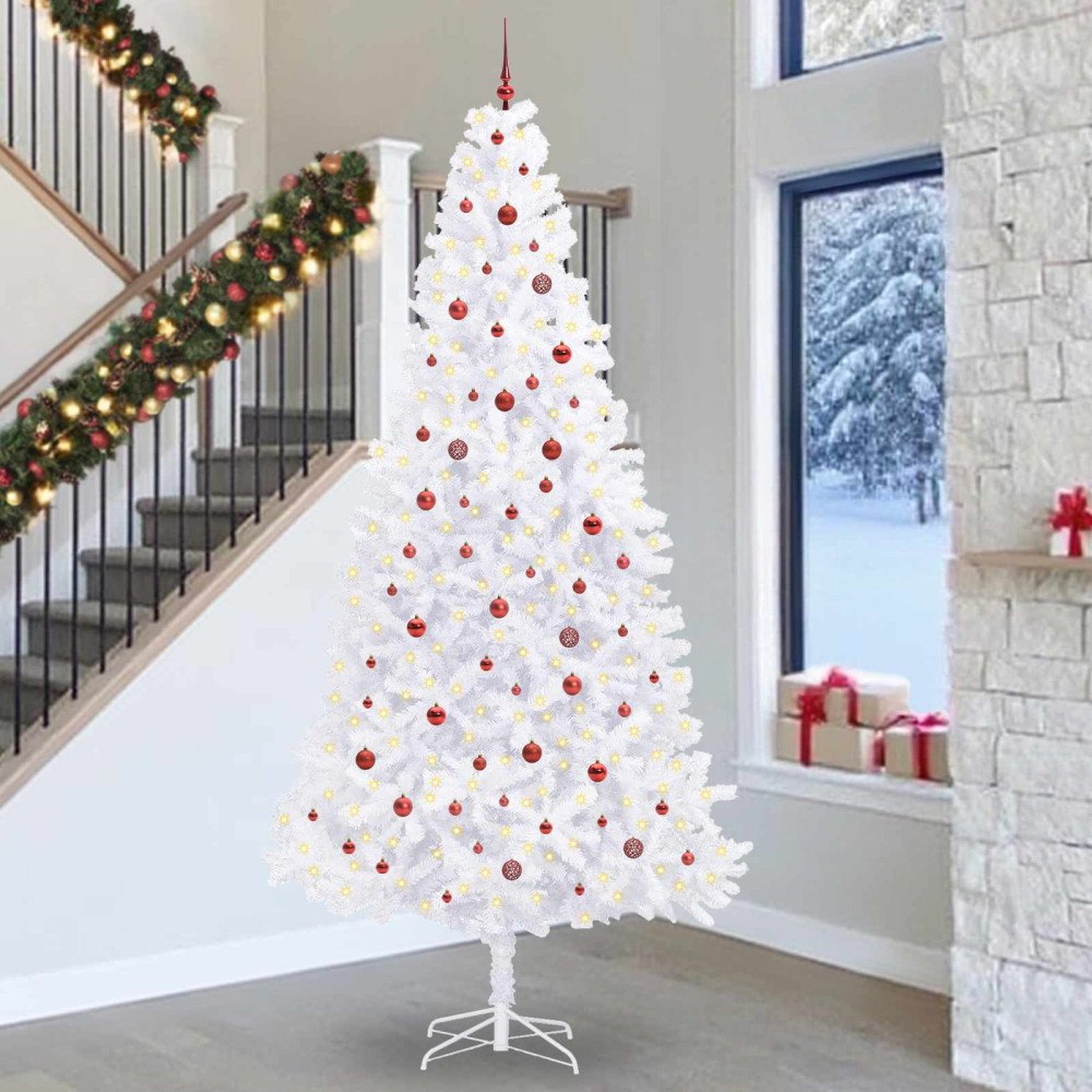 vidaXL Konstgjord julgran med 300 LED-lampor Vit 300 cm PVC och stål