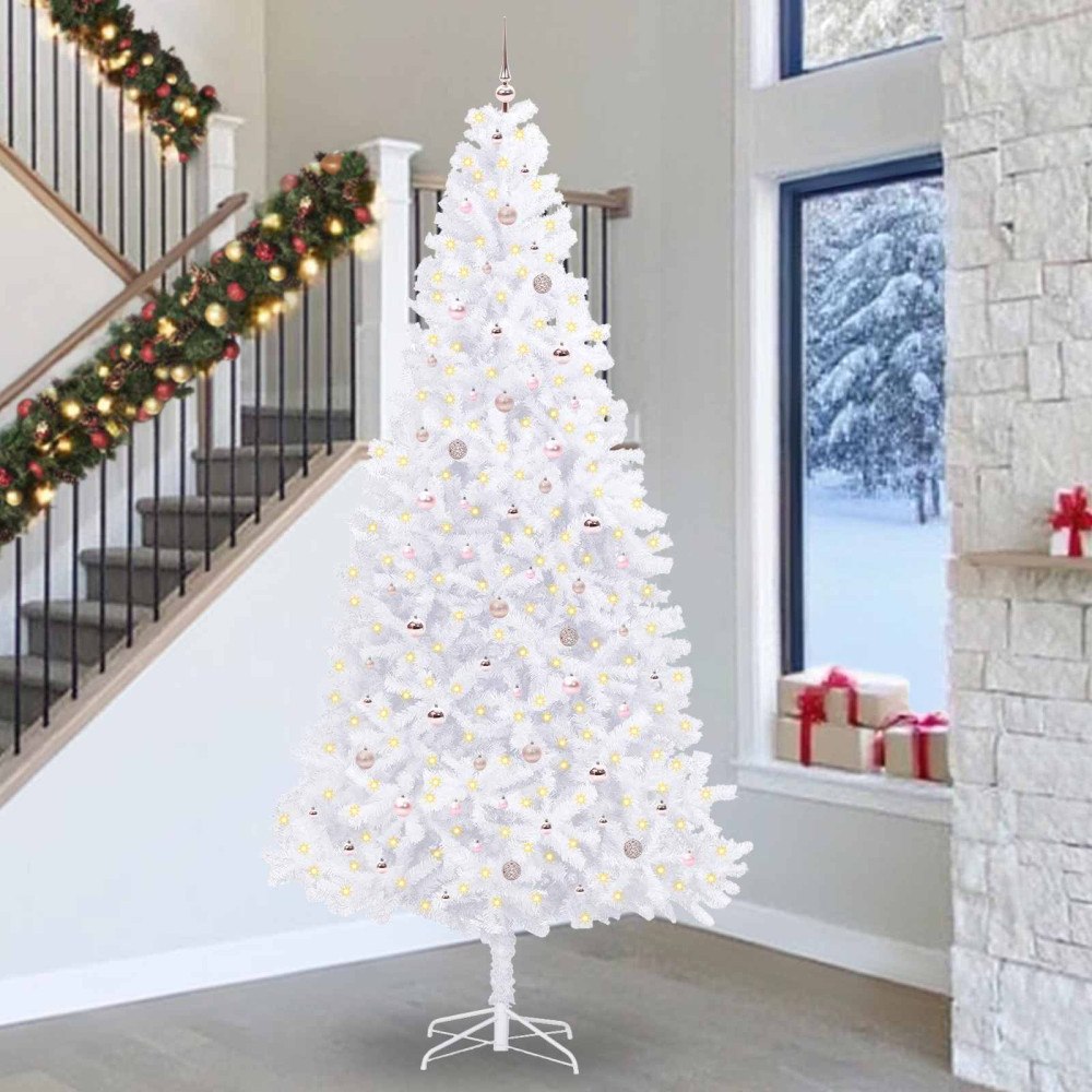 vidaXL Konstgjord julgran med 300 LED-lampor Vit 300 cm PVC och stål