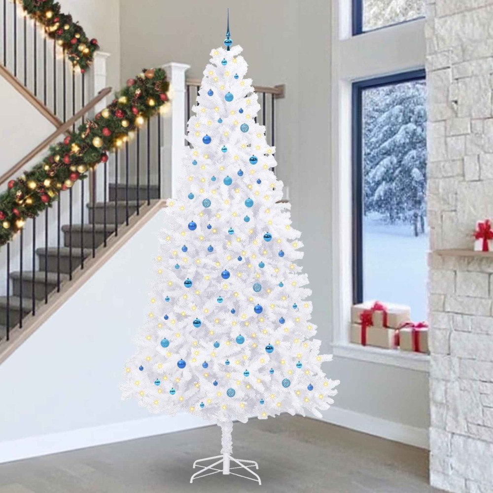 vidaXL Konstgjord julgran med 300 LED-lampor Vit 300 cm PVC och stål