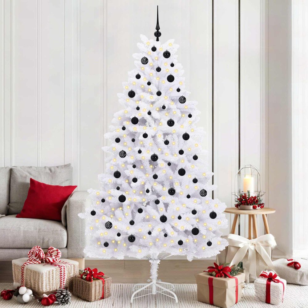 vidaXL Plast Hingad Julgran med 300 LED-lampor Vit 210 cm PVC och stål