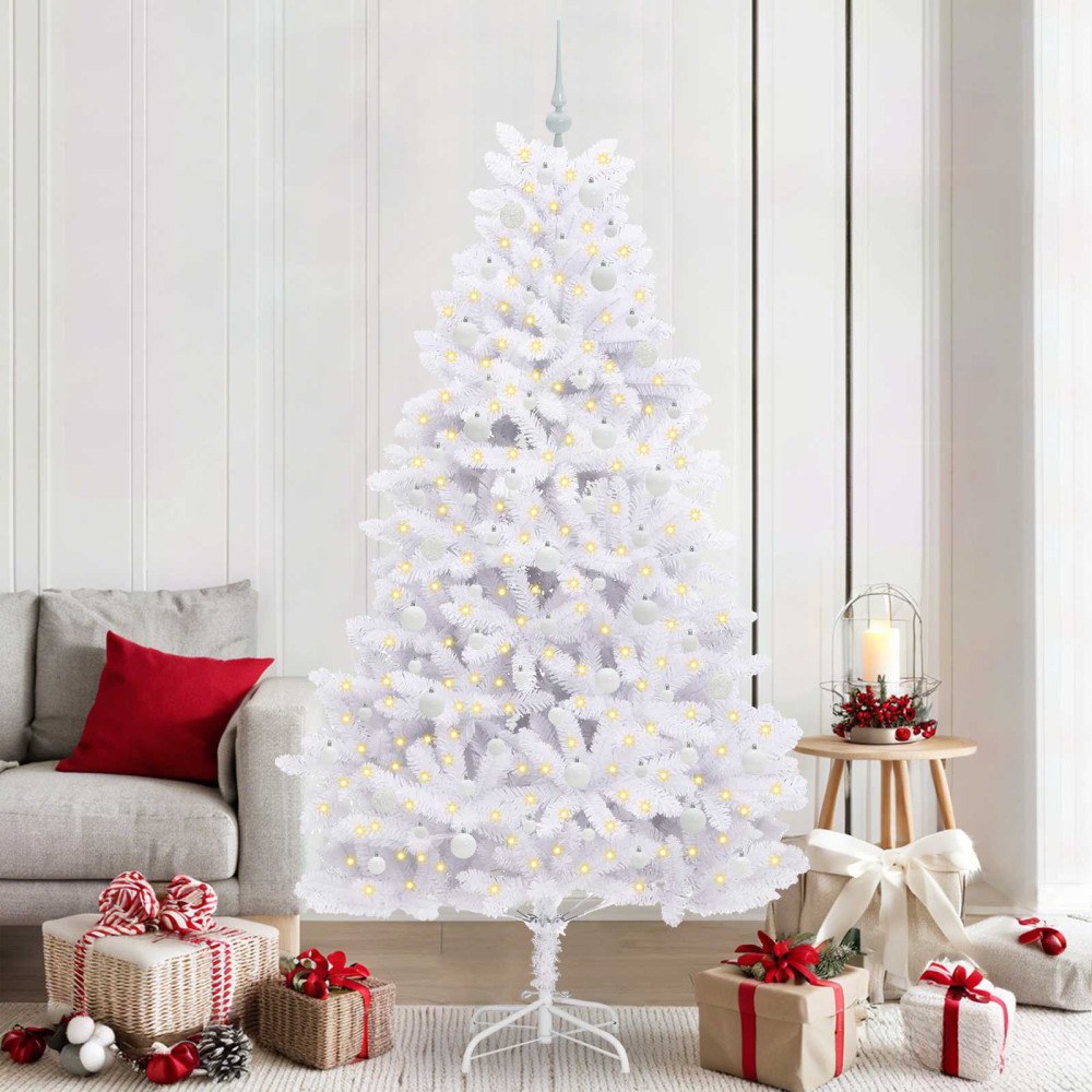 vidaXL Plast Hingad Julgran med 300 LED-lampor Vit 210 cm PVC och stål