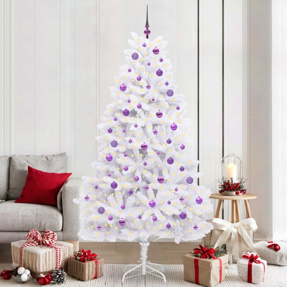 vidaXL Plast Hingad Julgran med 300 LED-lampor Vit 210 cm PVC och stål