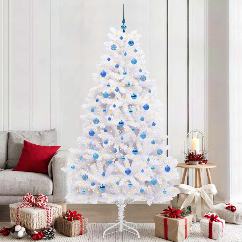 vidaXL Plast Hingad Julgran med 300 LED-lampor Vit 210 cm PVC och stål