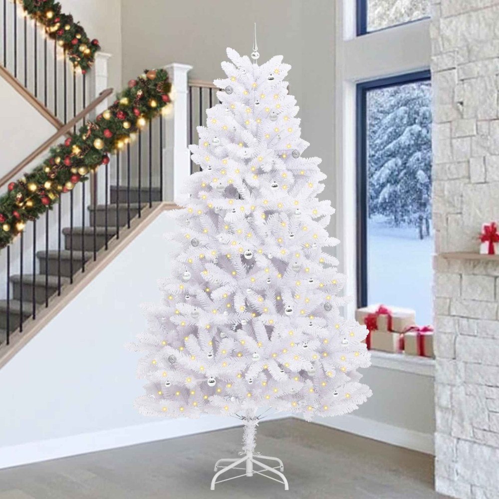 vidaXL Plast Hingad Julgran med 300 LED-lampor Vit 300 cm PVC och stål