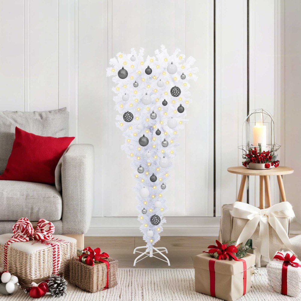 vidaXL Konstgjord julgran med 150 LED-lampor Vit 120 cm PVC och Stål