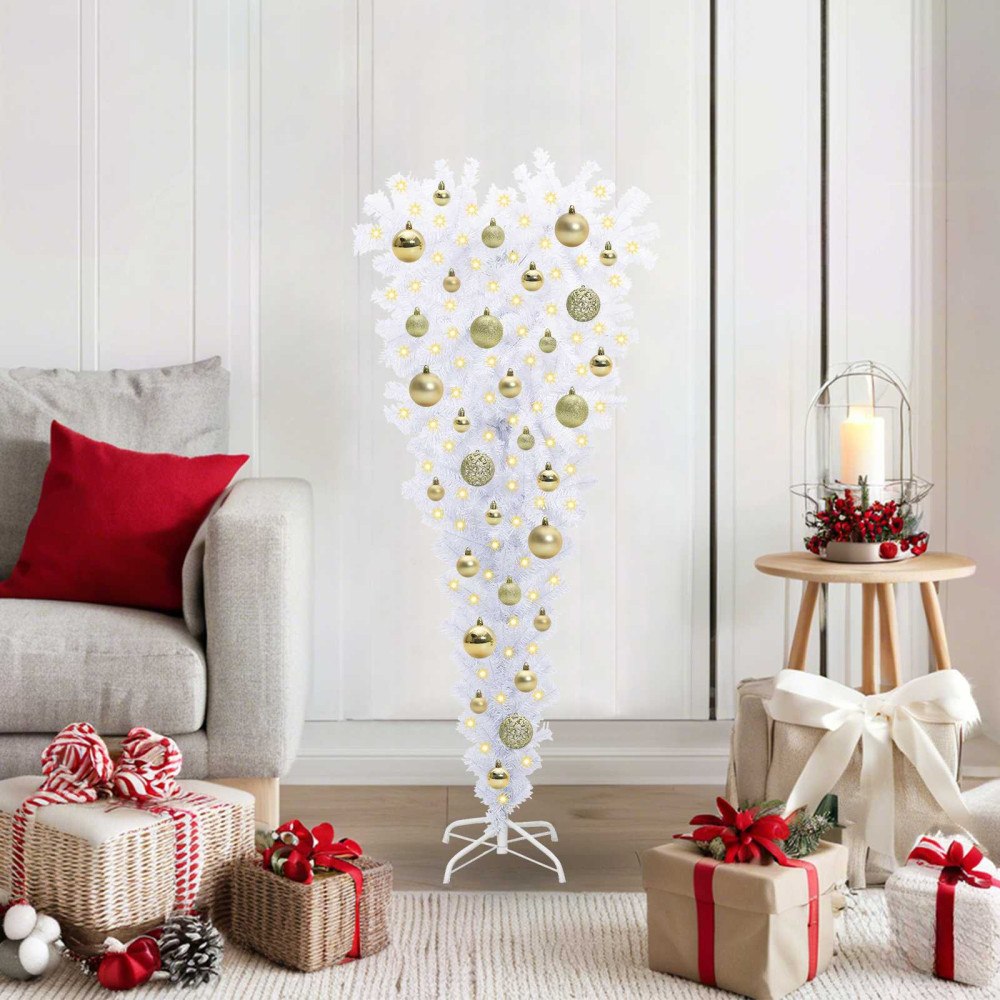 vidaXL Konstgjord julgran med 150 LED-lampor Vit 120 cm PVC och Stål