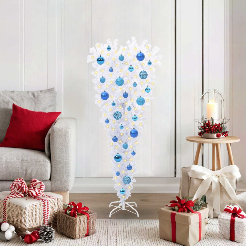 vidaXL Konstgjord julgran med 150 LED-lampor Vit 120 cm PVC och Stål