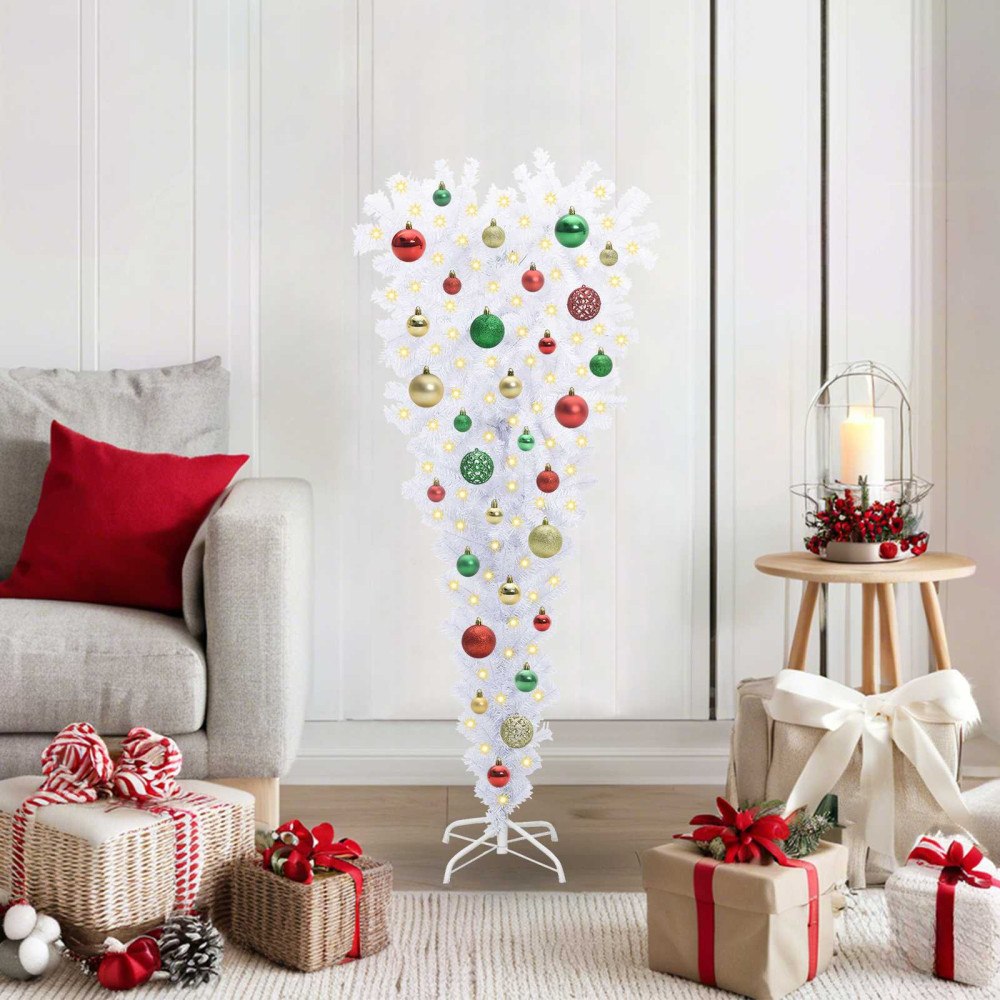 vidaXL Konstgjord julgran med 150 LED-lampor Vit 120 cm PVC och Stål