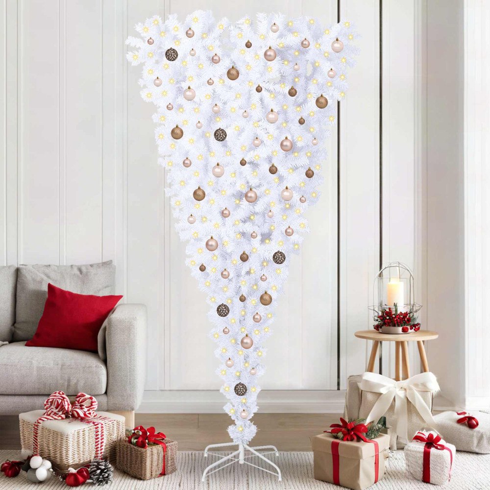 vidaXL Konstgjord julgran med 300 LED-lampor Vit 210 cm PVC och Stål