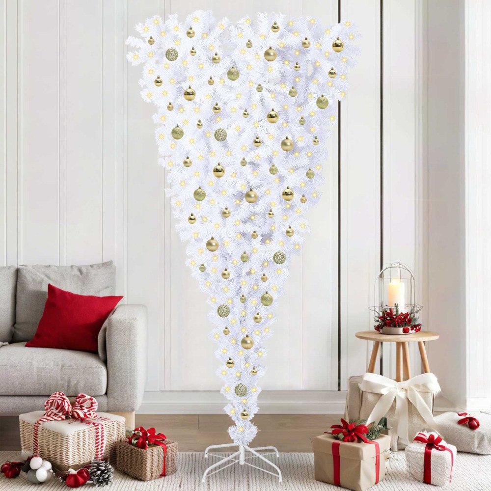 vidaXL Konstgjord julgran med 300 LED-lampor Vit 210 cm PVC och Stål