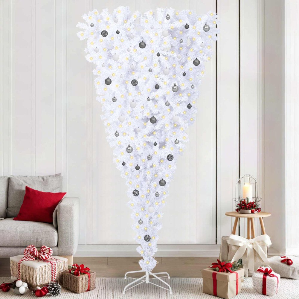vidaXL Konstgjord julgran med 300 LED-lampor Vit 240 cm PVC och Stål