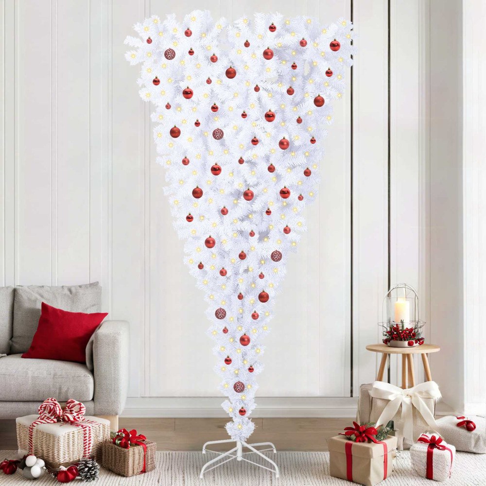 vidaXL Konstgjord julgran med 300 LED-lampor Vit 240 cm PVC och Stål