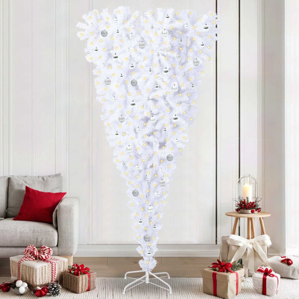 vidaXL Konstgjord julgran med 300 LED-lampor Vit 240 cm PVC och Stål