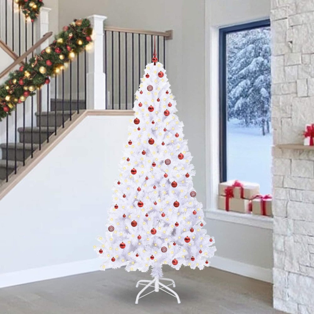 vidaXL Konstgjord julgran med 300 LED-lampor Vit 240 cm PVC och stål