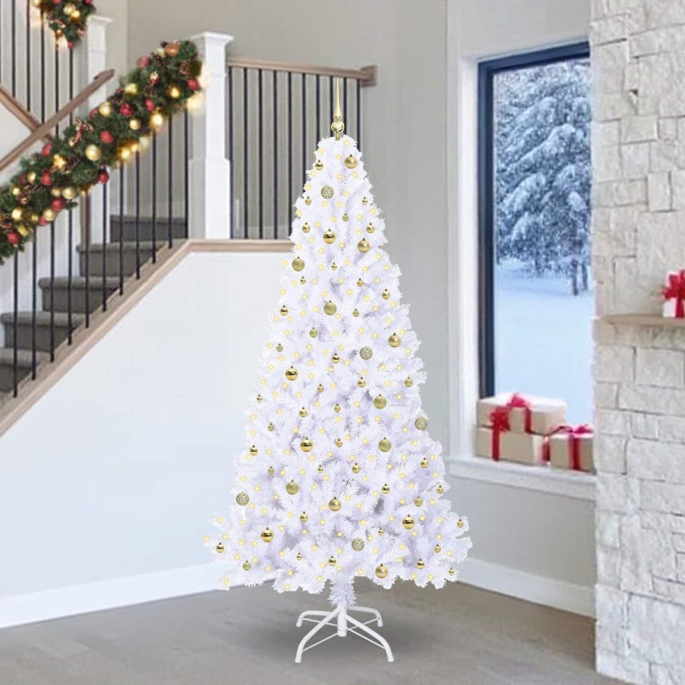 vidaXL Konstgjord julgran med 300 LED-lampor Vit 240 cm PVC och stål