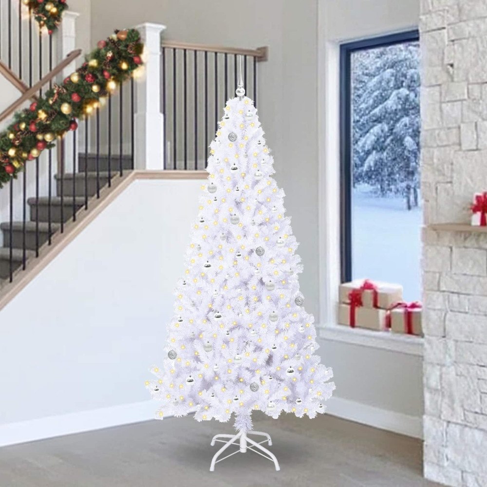 vidaXL Konstgjord julgran med 300 LED-lampor Vit 240 cm PVC och stål