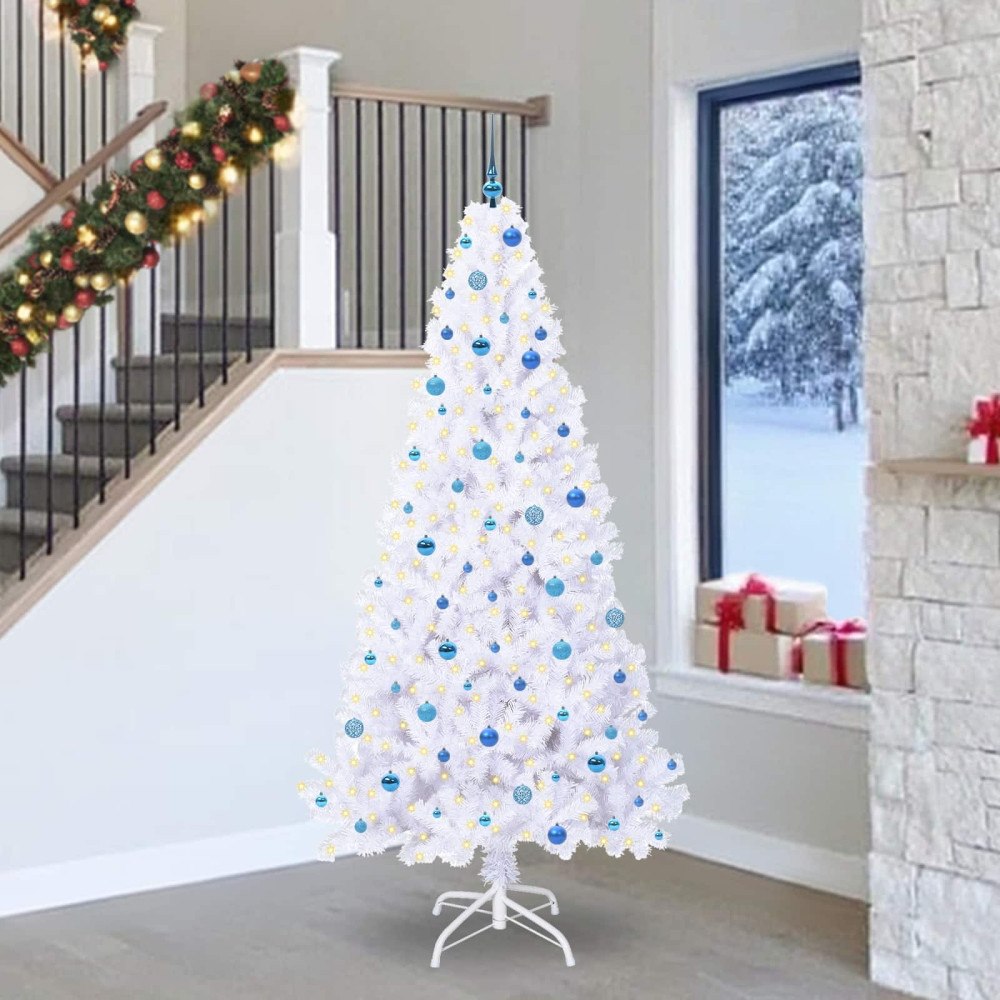 vidaXL Konstgjord julgran med 300 LED-lampor Vit 240 cm PVC och stål