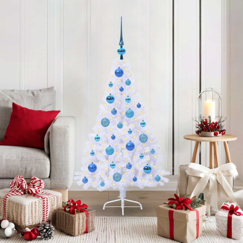 vidaXL Konstgjord julgran med 150 LED-lampor Vit 120 cm PVC och stål
