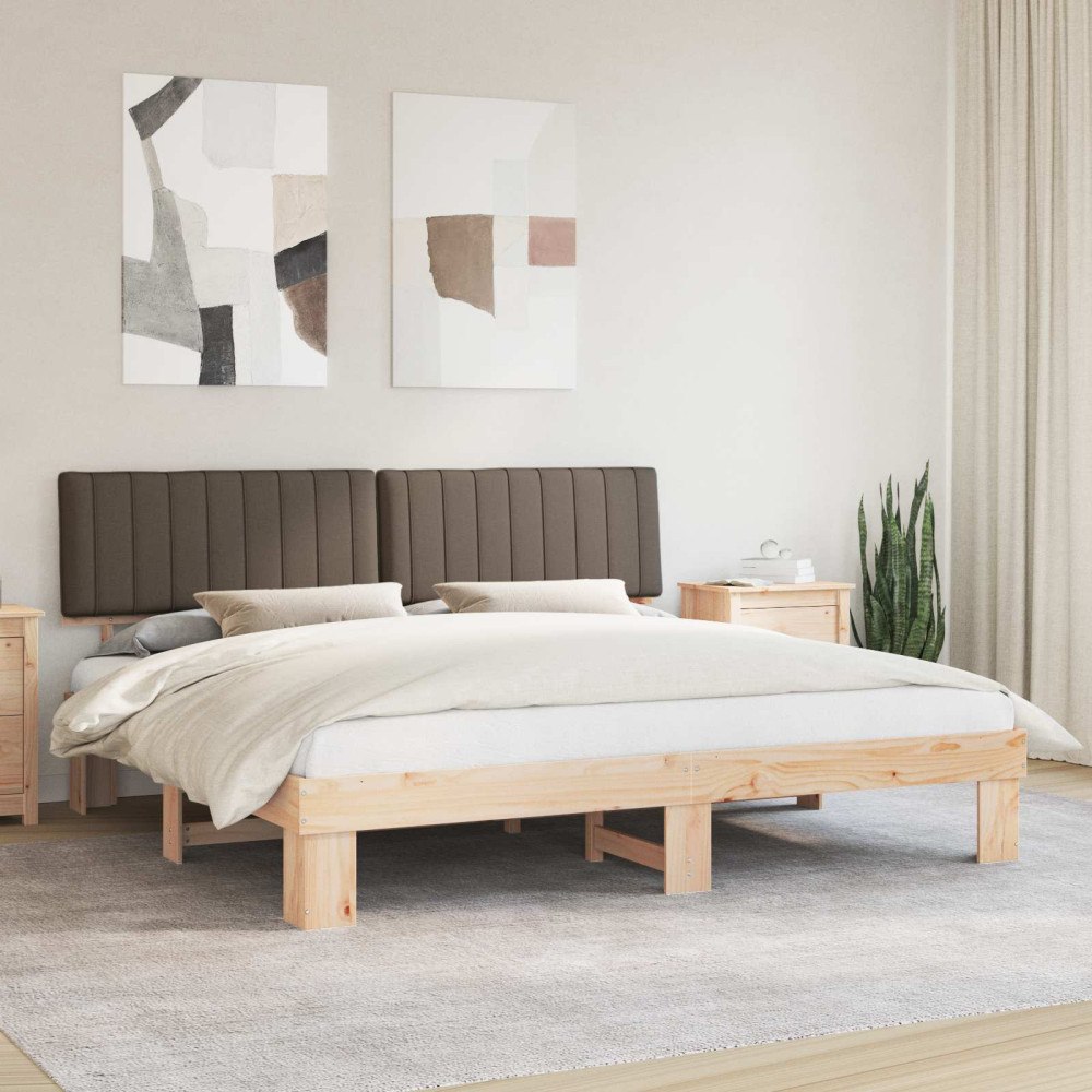 vidaXL Sängram med Klädd Huvudgavel Taupe 200 x 200 cm Massiv furu