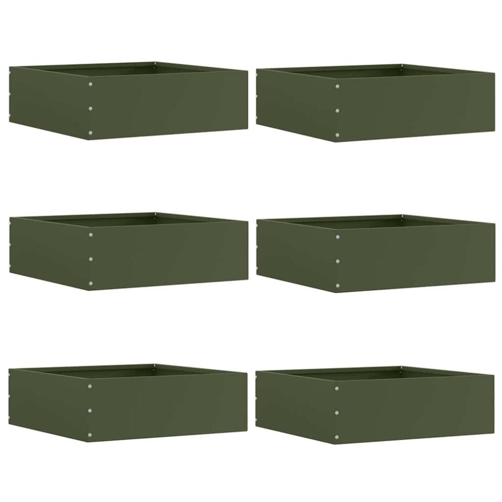 vidaXL Kant för gräsmatta 6 pcs Olivgrön 40 x 40 x 13 cm Stål