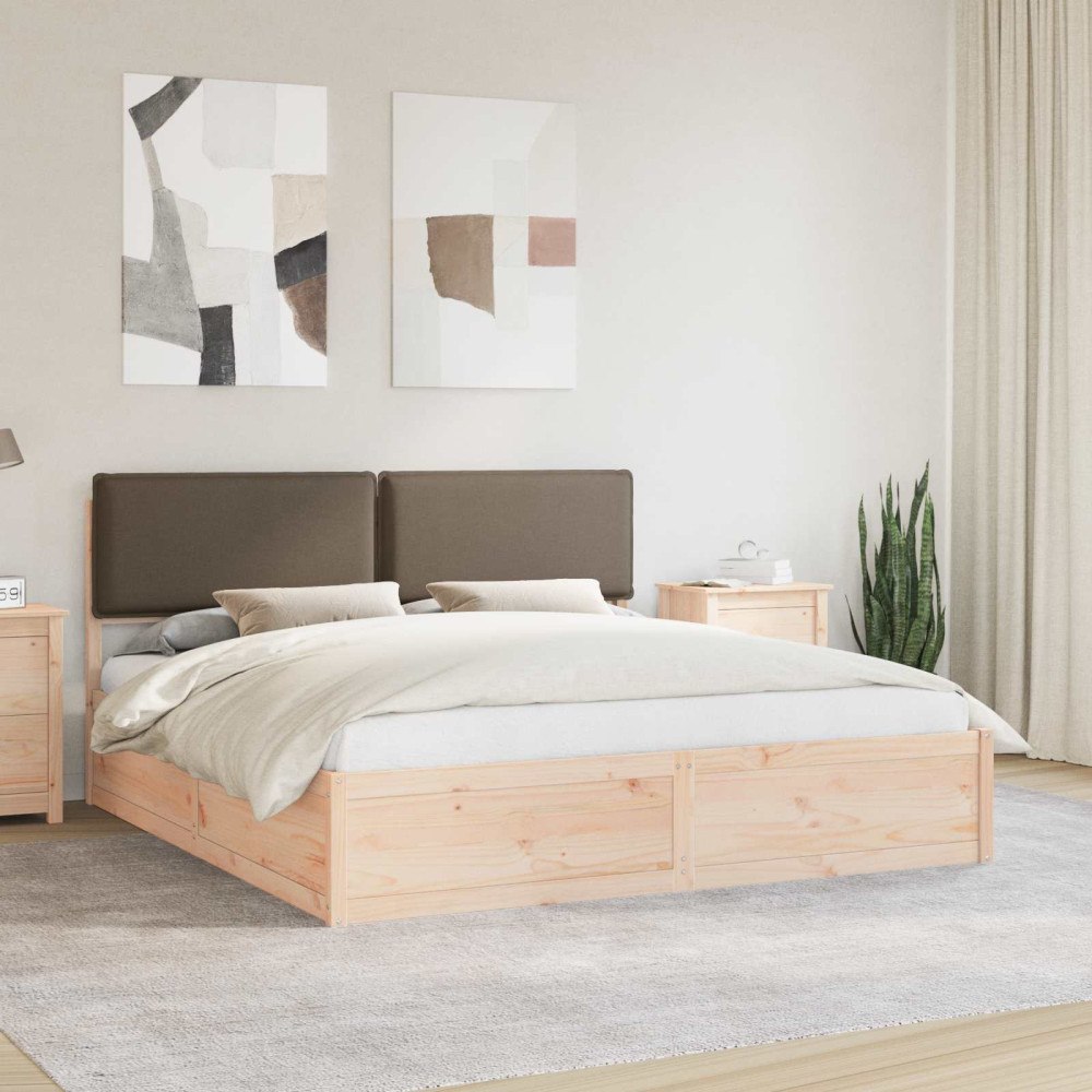 vidaXL Sängram med Klädd Huvudgavel Taupe 200 x 200 cm Massiv furu