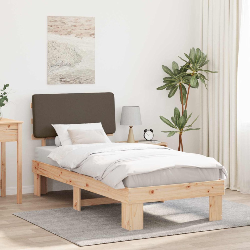 vidaXL Sängram med Klädd Huvudgavel Taupe 90 x 190 cm Massiv furu