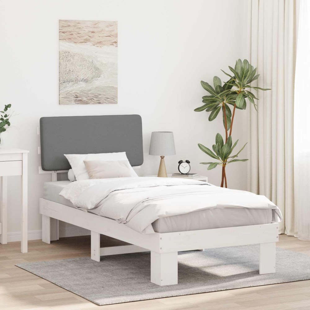 vidaXL Sängram med Klädd Huvudgavel Ljusgrå 90 x 190 cm Massiv furu