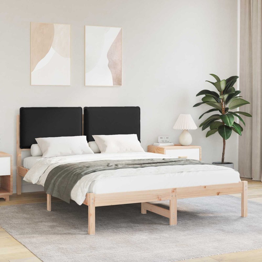vidaXL Sängram med Klädd Huvudgavel Svart 150 x 200 cm Massivt furu