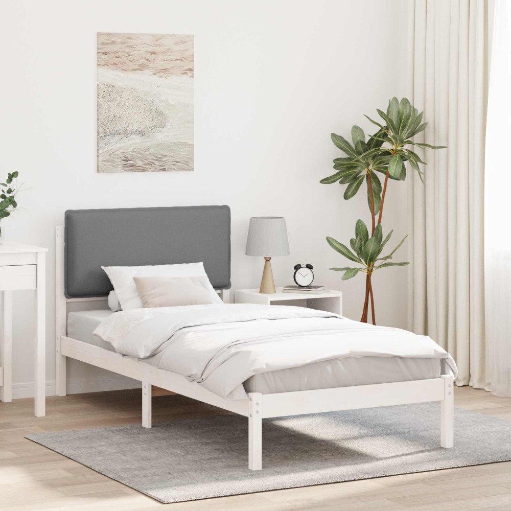 vidaXL Sängram med Klädd Huvudgavel Ljusgrå 90 x 200 cm Massivt furu