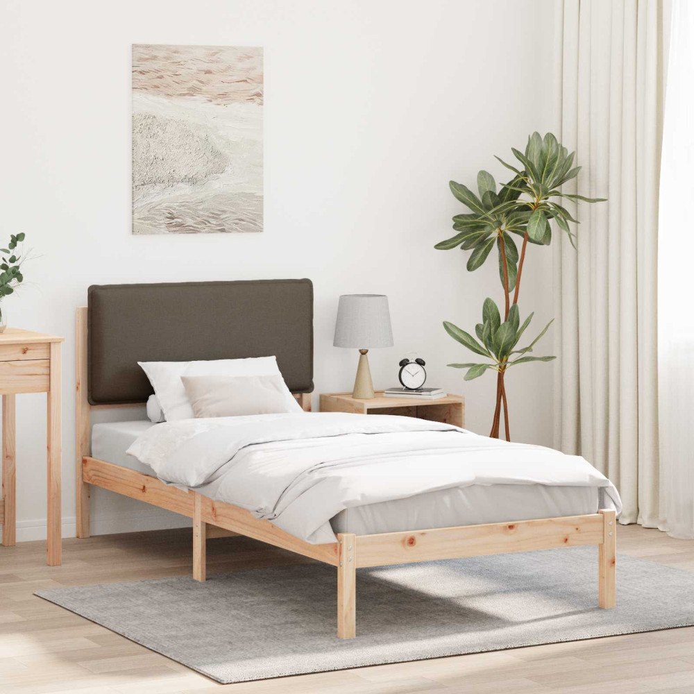 vidaXL Sängram med Klädd Huvudgavel Taupe 80 x 200 cm Massivt furu