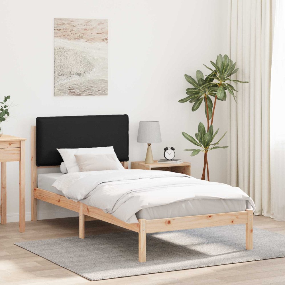 vidaXL Sängram med Klädd Huvudgavel Svart 75 x 190 cm Massivt furu
